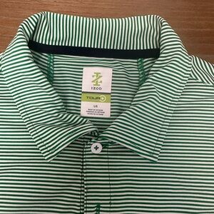 Izod Green and White Narrow-Stripe Performance Polo
